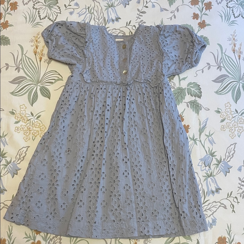 Analogue by Lil Legs Girls Eyelet Puff-Sleeve Dress - dusty blue size 6Y